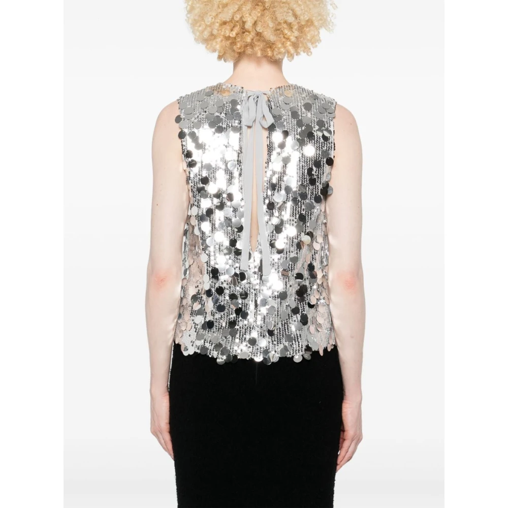 Semicouture Zilveren Paillet Mouwloze Top Met Ronde Hals Gray Dames