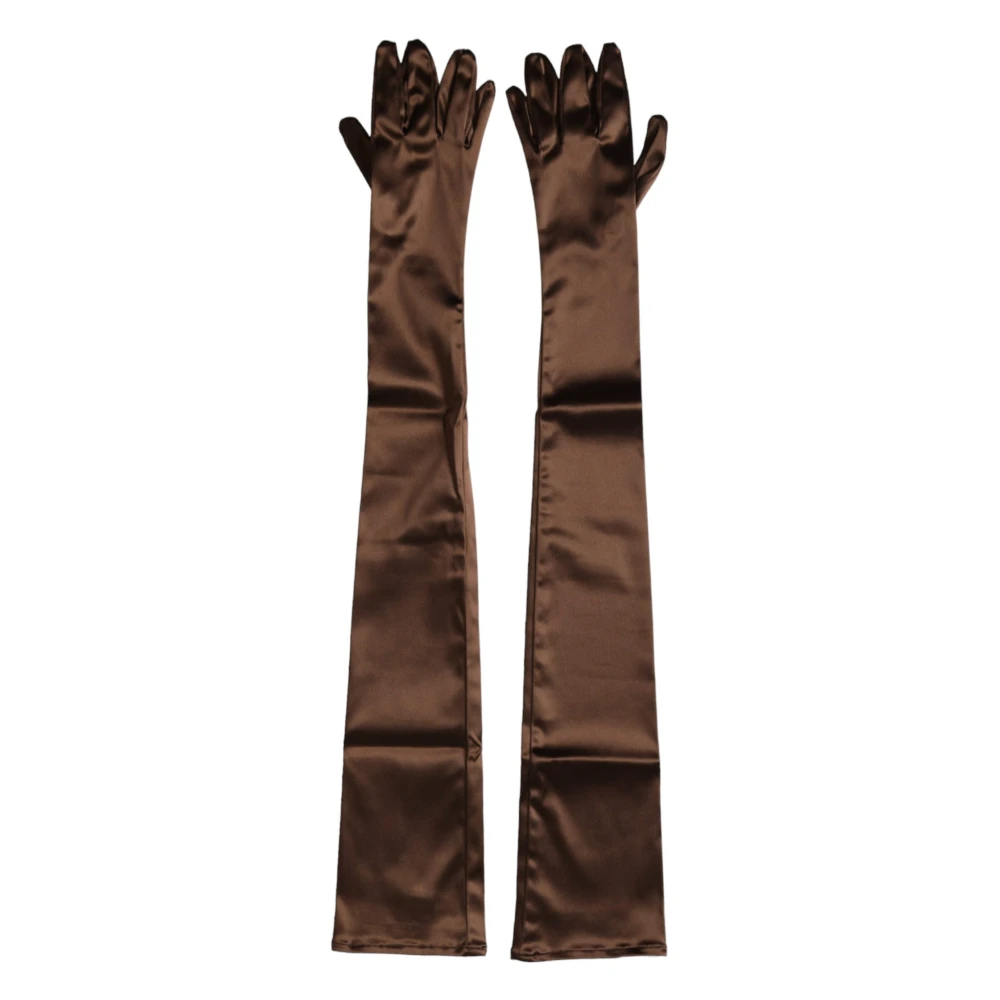 Dolce & Gabbana Bruine Satijnen Ellebooglengte Handschoenen Brown Dames