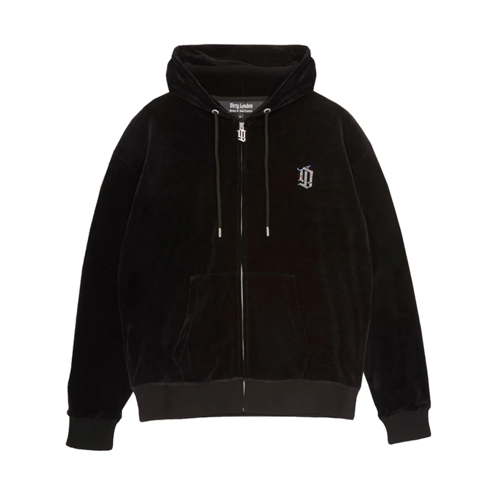 Juicy Couture Zwarte Velours Hoodie met DL Monogram Black Heren