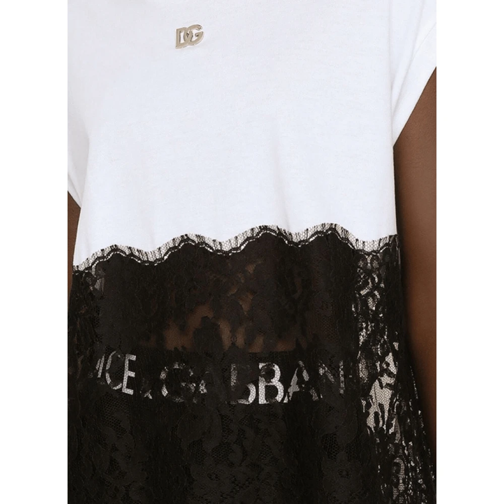 Dolce & Gabbana Cloud White Lace Trim T-Shirt White Dames
