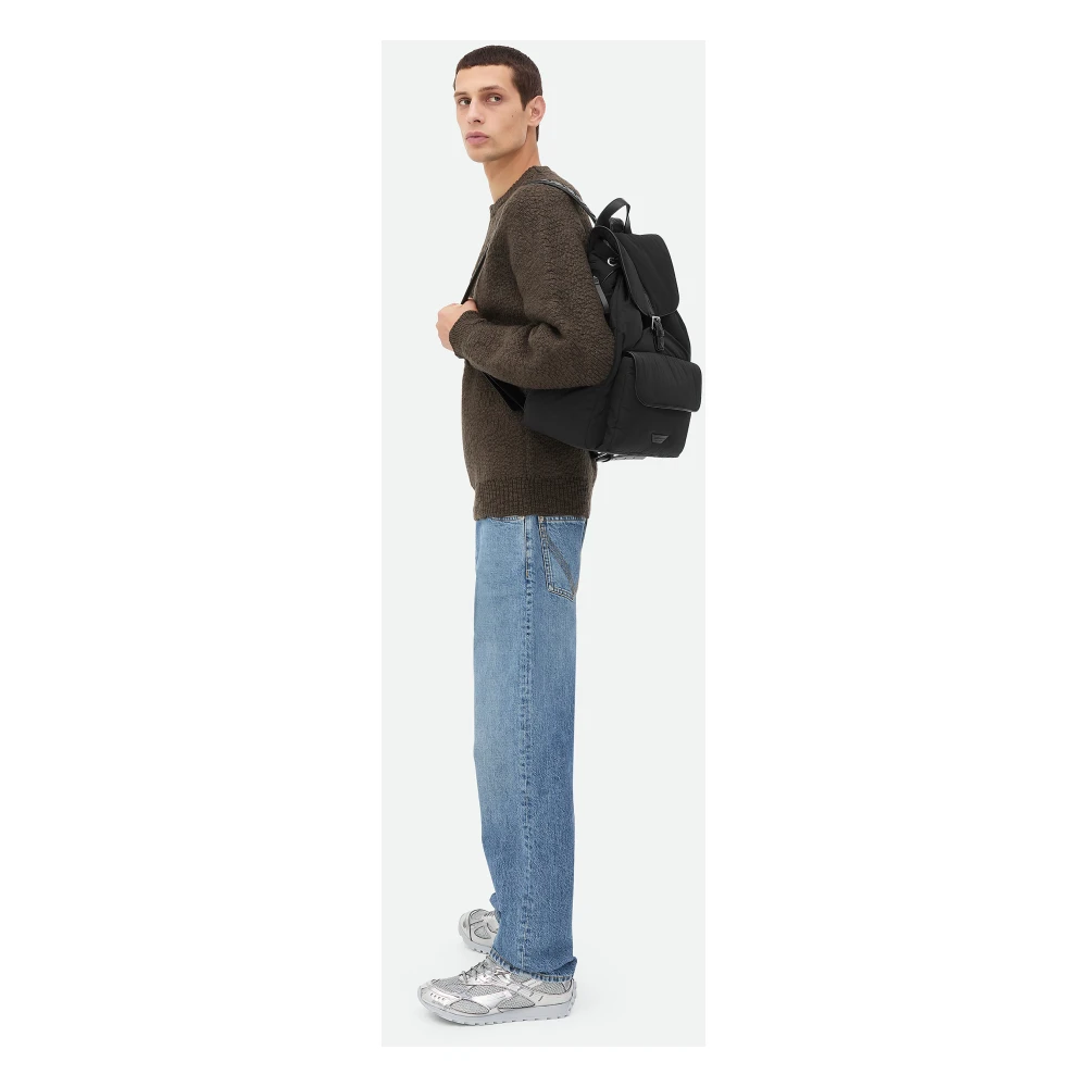 Bottega Veneta Zwarte Nylon Rugzak met Leren Details Black Heren