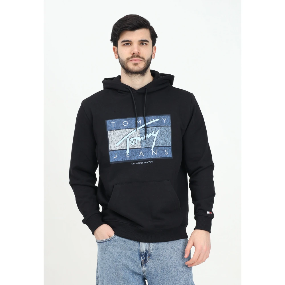 Tommy Jeans Zwarte hoodie grafisch logo streetwear stijl Black Heren
