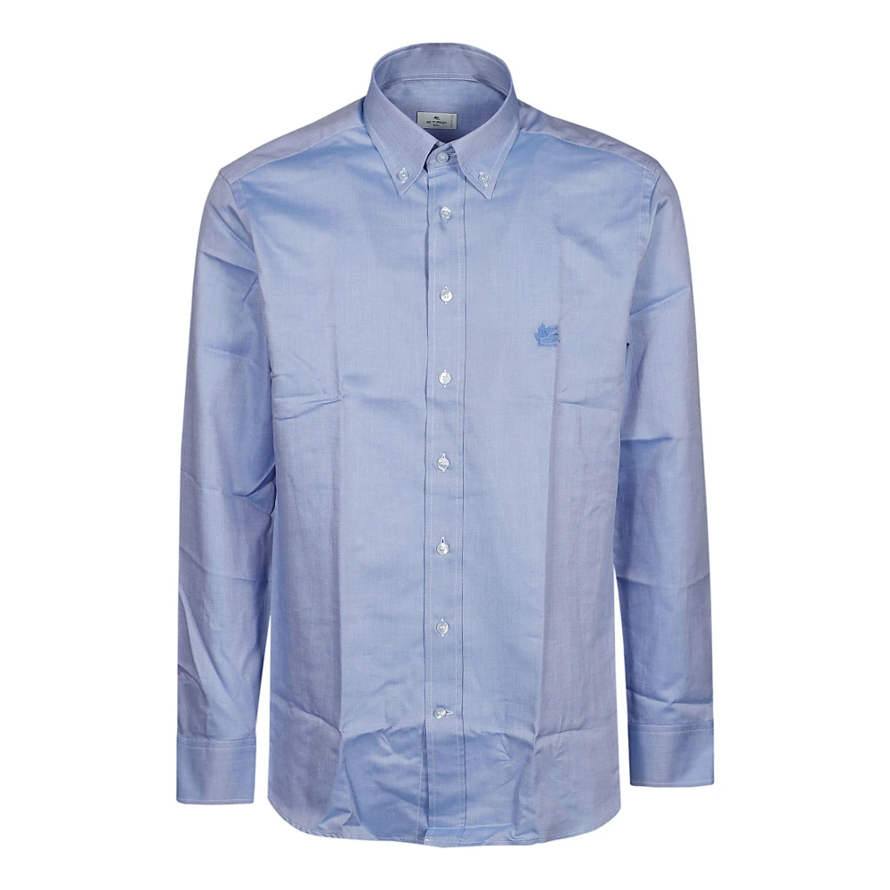 ETRO Logo Button Down Shirt Blue Heren