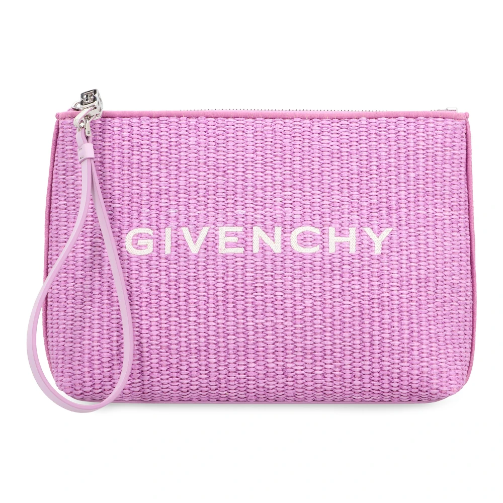 Givenchy Raffia Clutch met leren details Pink Dames