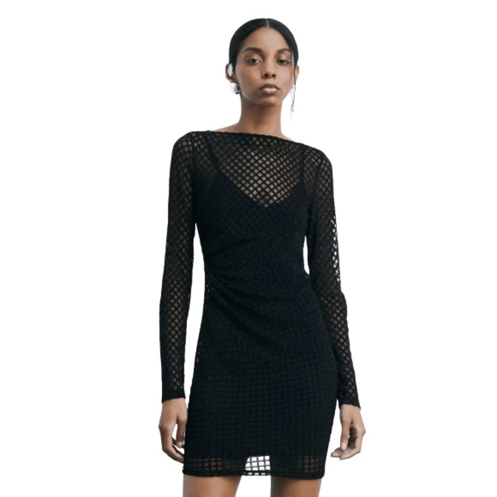 Patrizia Pepe Damen Schwarz Stretch Mini Kleid Mit Glitzerdetails