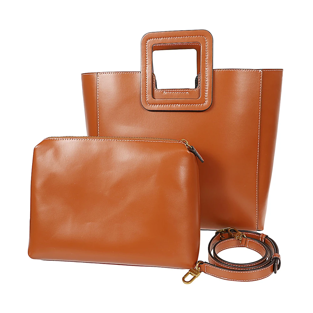 Staud Bruine leren tote tas met afneembare zak en riem Beige Dames