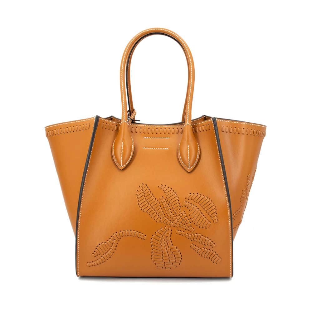Ermanno Scervino Bloemen Geborduurde Leren Handtas Brown Dames