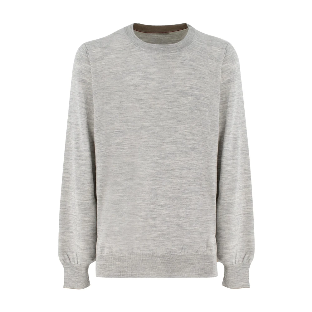 BRUNELLO CUCINELLI Elegant Crew-Neck Slim Fit Sweater Gray Heren