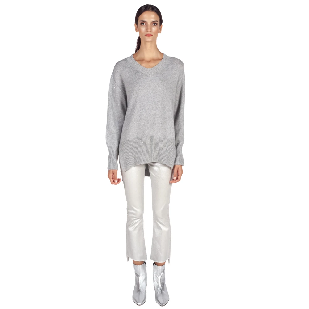 Liviana Conti Paillettenversierde V-halssweater in grijs Gray Dames
