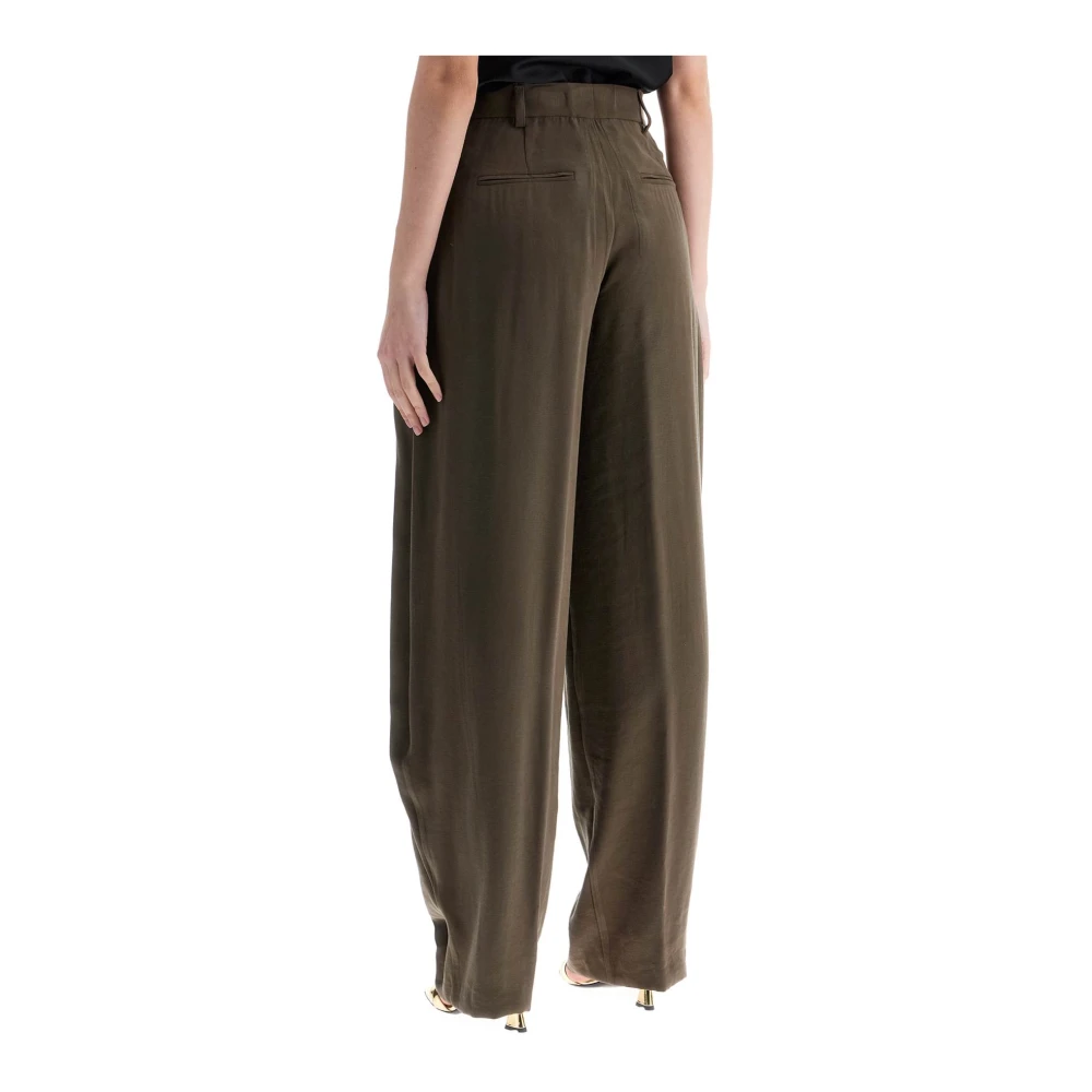 Andamane Khaki Wijde Pijp Broek met Plooien voor Green Dames