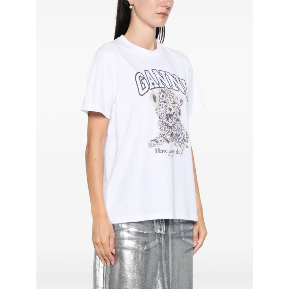 Ganni Luipaard Relaxed T-shirt White Dames
