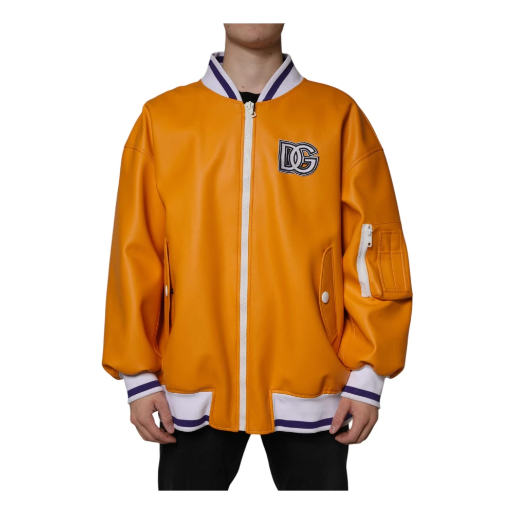 Dolce & Gabbana Men's Orange Bomber Jacket With Logo Details