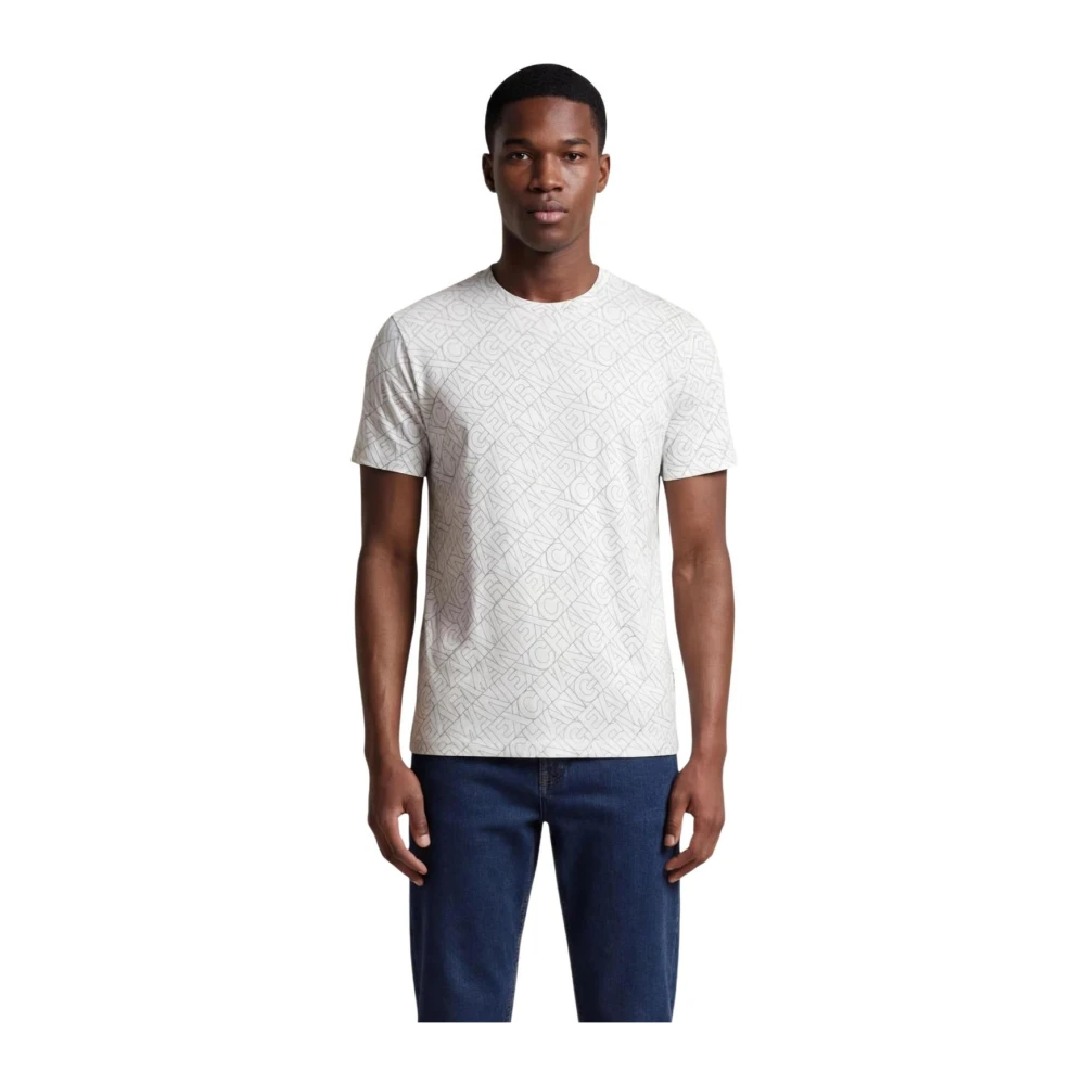 Armani Exchange Mannelijk Beige T-Shirt Met Print, Korte Mouwen En Ronde Hals