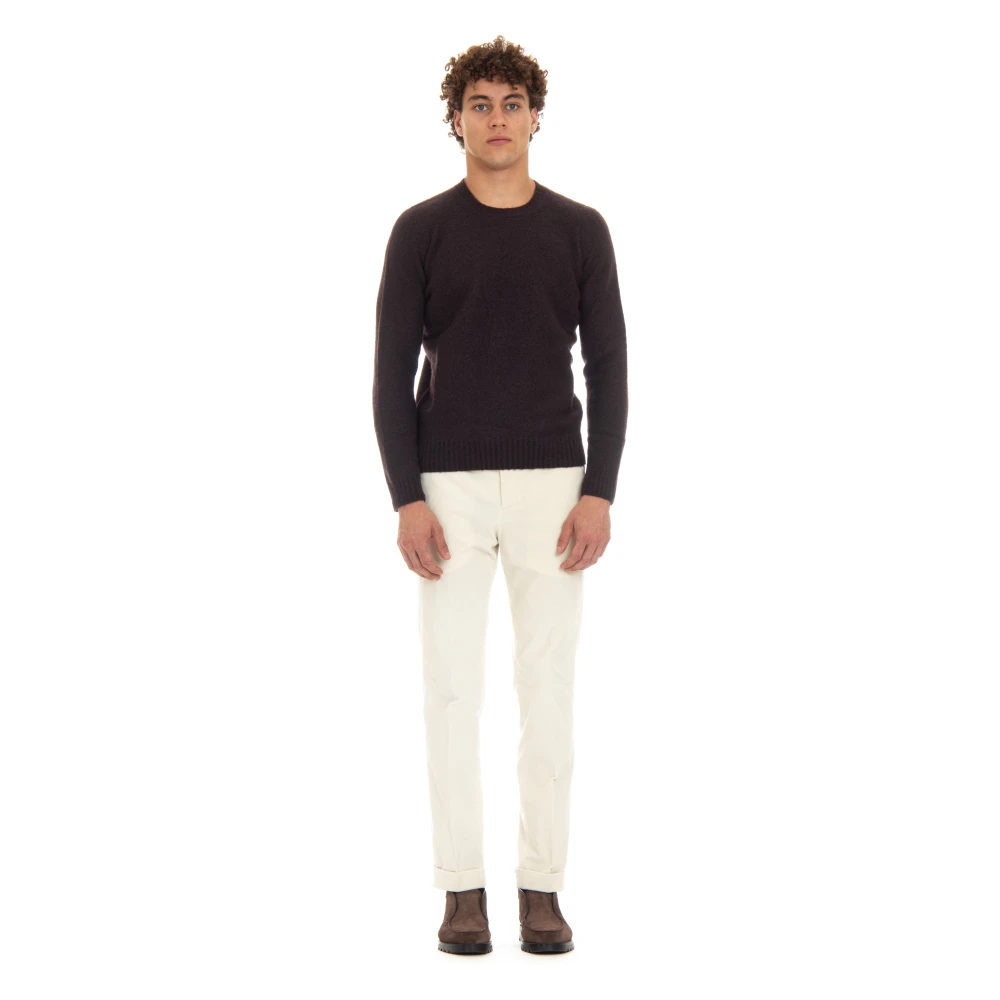Drumohr Bruine Wol Crewneck Sweater Zachte Touch Brown Heren