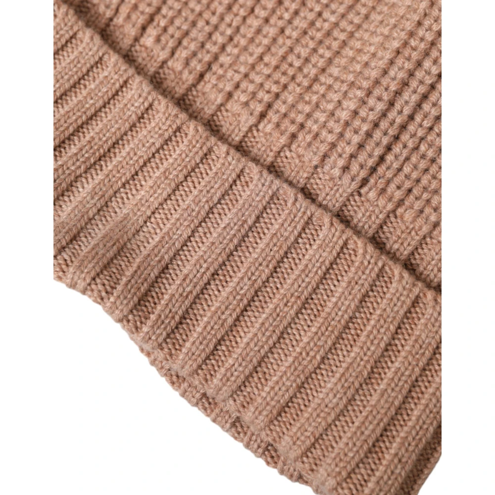 Dolce & Gabbana Bruine Gebreide Bontbal Winter Beanie Hoed Brown Dames