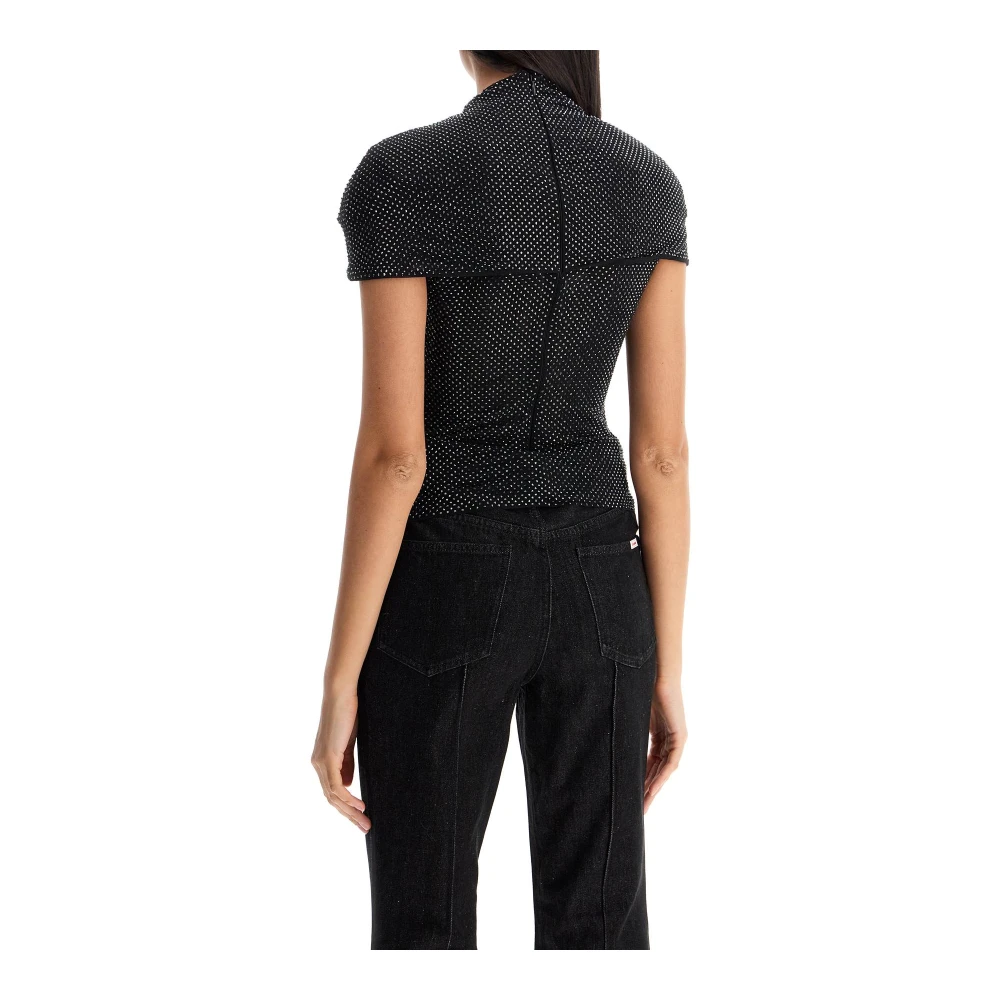 Self Portrait Rhinestone Mesh Draped Cut-Out Top Black Dames