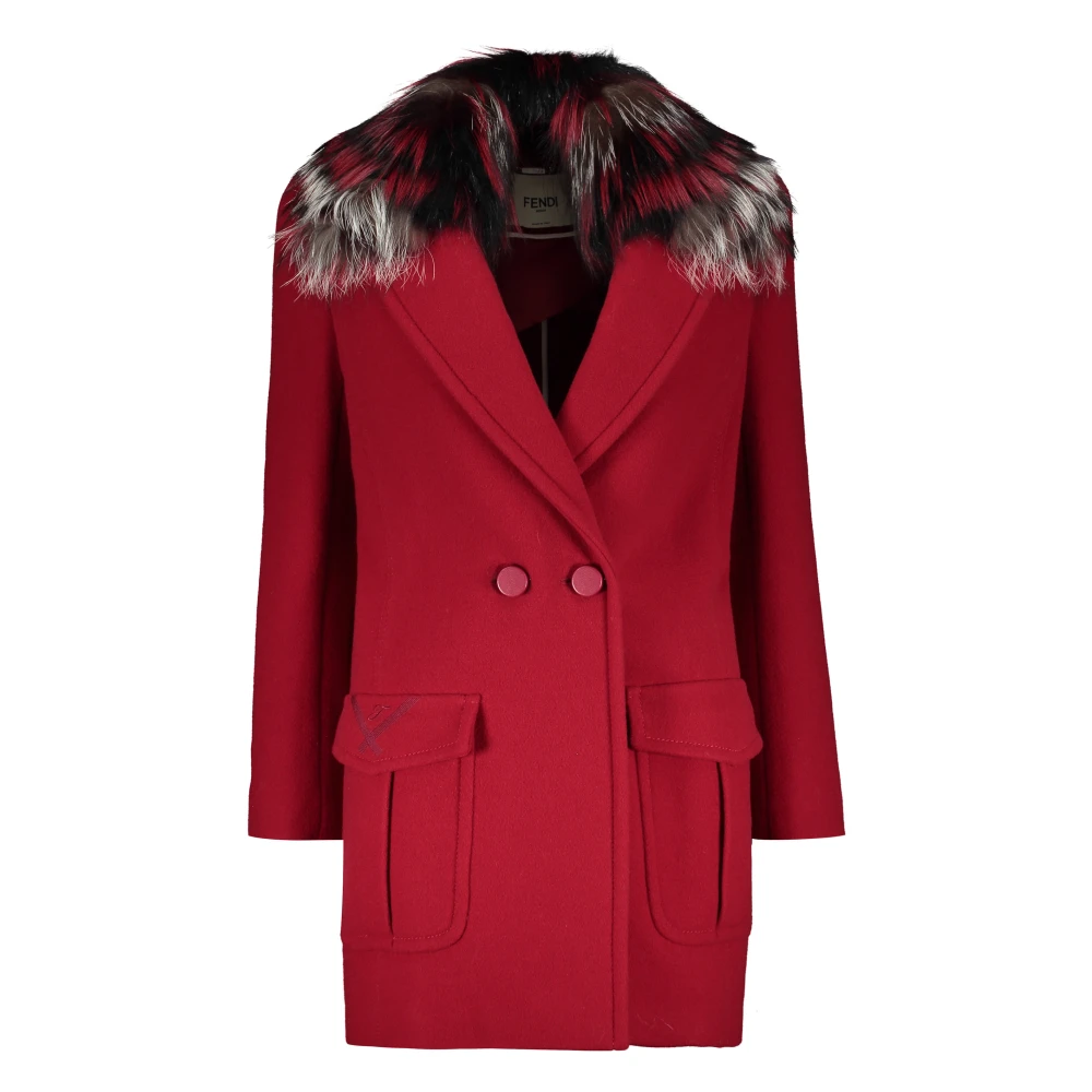 Fendi Wollen jas met vossebont Red Dames