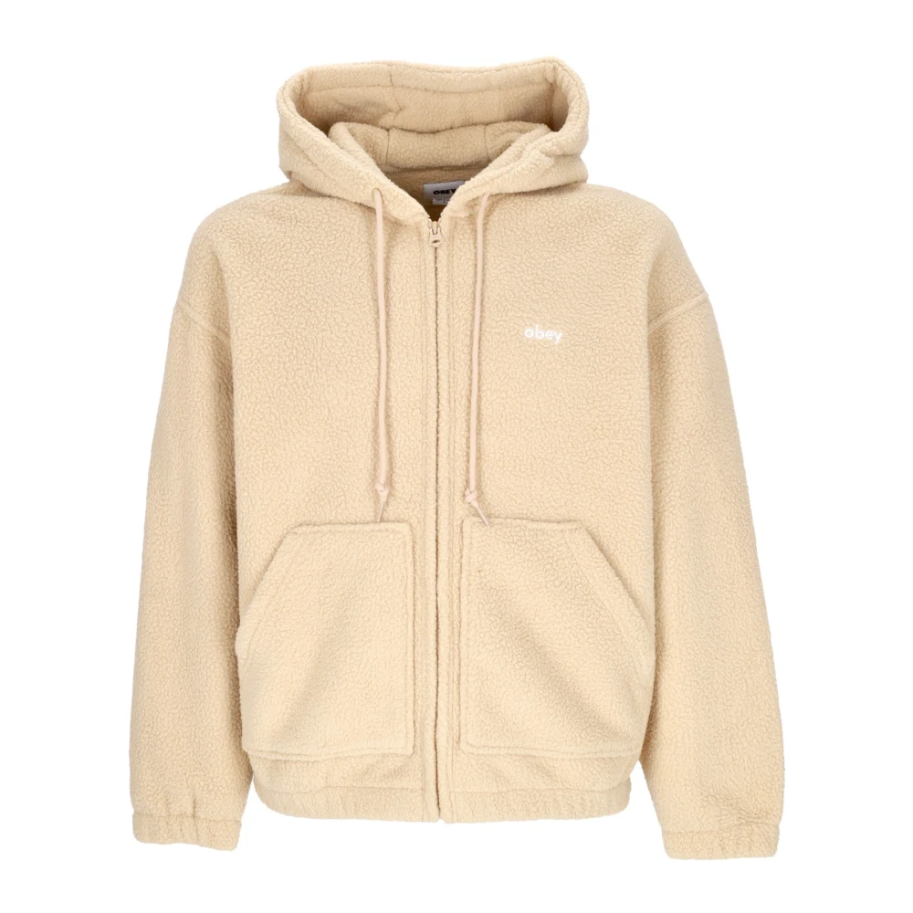 Obey Men's Beige Zip-Throughs, Xl, Fleece Zip Hoodie Jacket