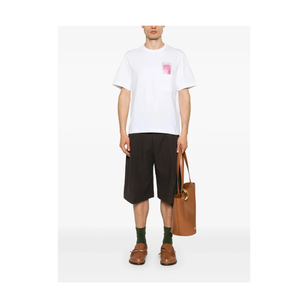 Jacquemus Wit Logo Print Crew Neck T-shirt White Heren