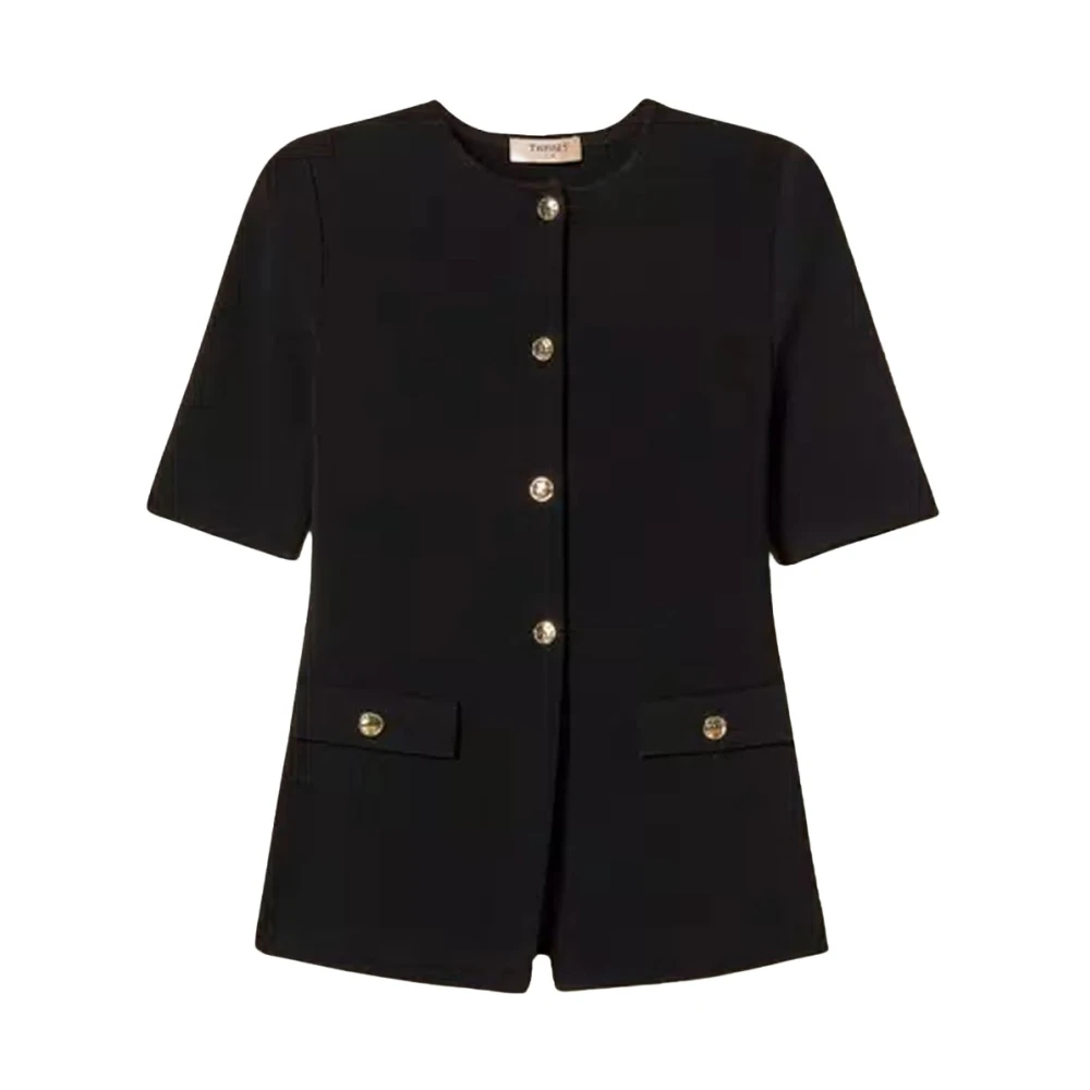Twinset Vrouw Zwart Jassen Dames, L, Gebreid Jasje Met Knopen
