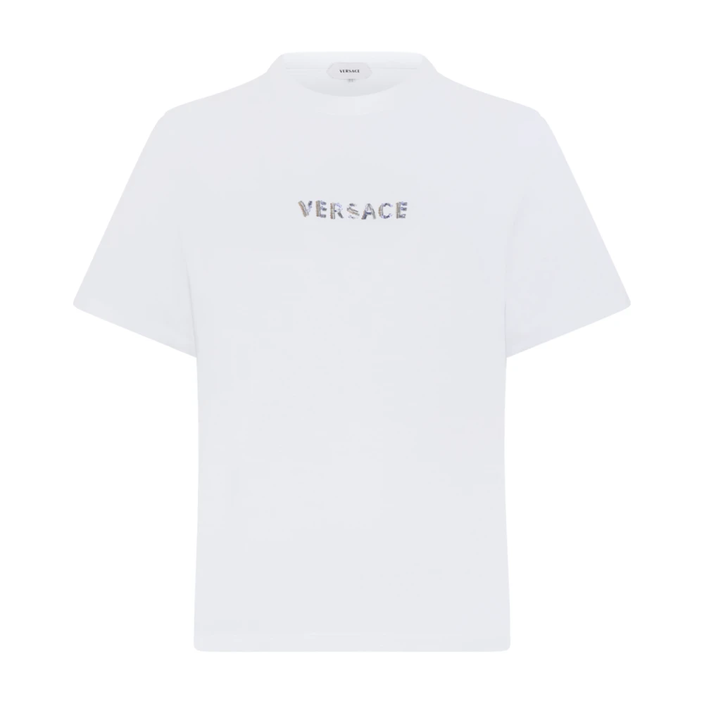 Versace , T-Shirts, Female, White, S, White Logo Cotton T-Shirt