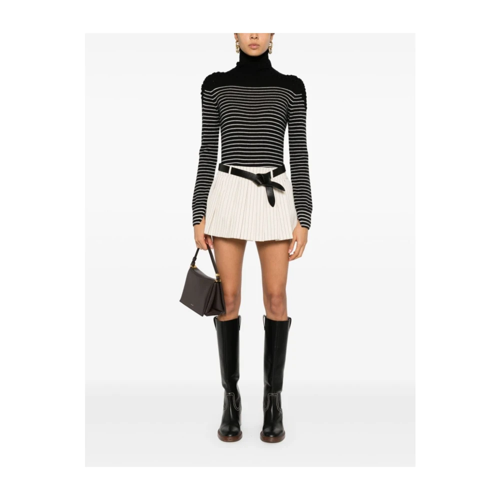 Ermanno Scervino Gestreepte Cashmere Trui Hoge Hals Lange Mouw Black Dames