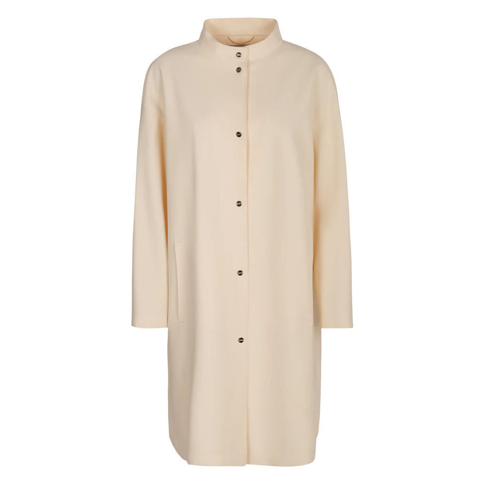 Herno Women's Beige Single-Breasted Coats, M, Stylish Fabric Jacket With Pockets