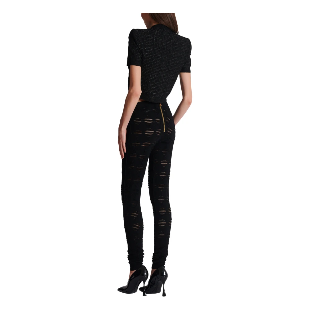 Balmain Diamond gebreide leggings met 6 knopen Black Dames