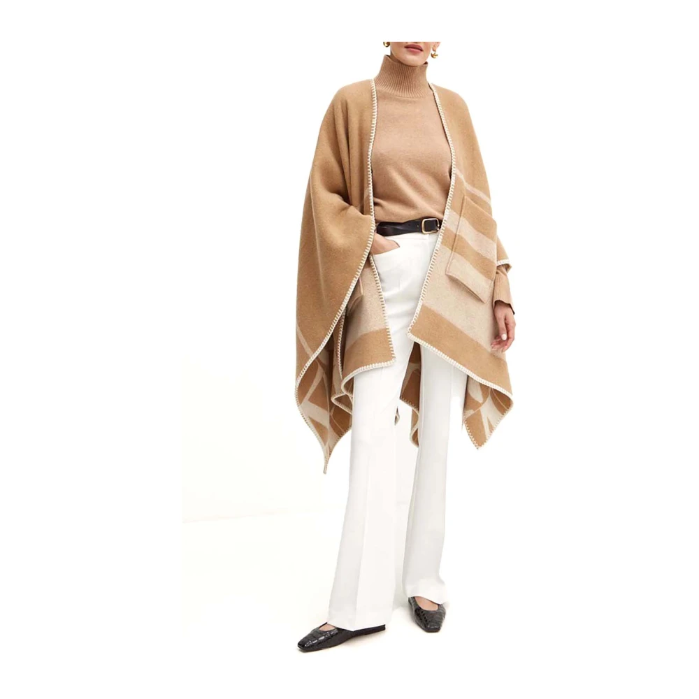 Max Mara Gebreide Poncho met Patroon Brown Dames