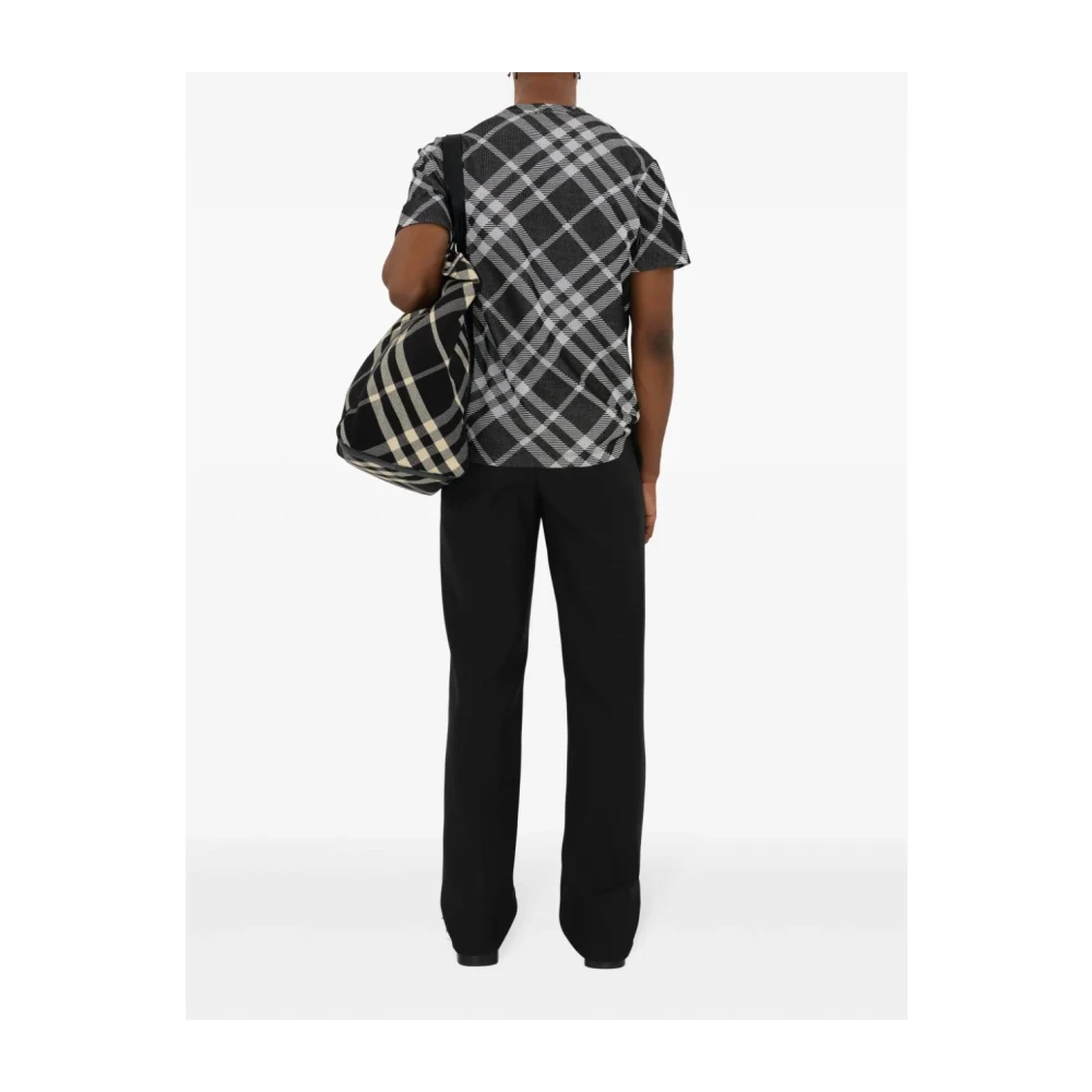 Burberry Check Jacquard Gebreide Zwarte T-shirts Black Heren