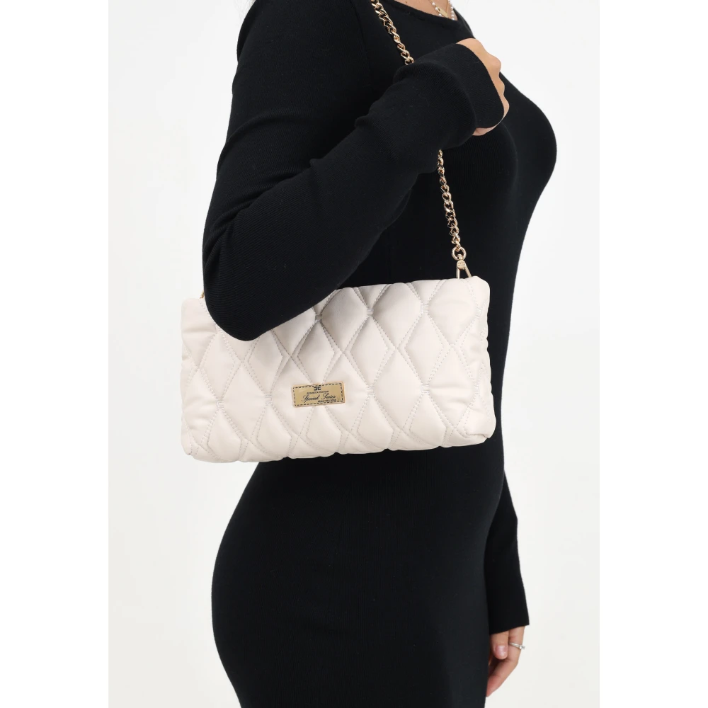 Elisabetta Franchi Geëmbosseerde witte clutch handtas herfst winter Beige Dames