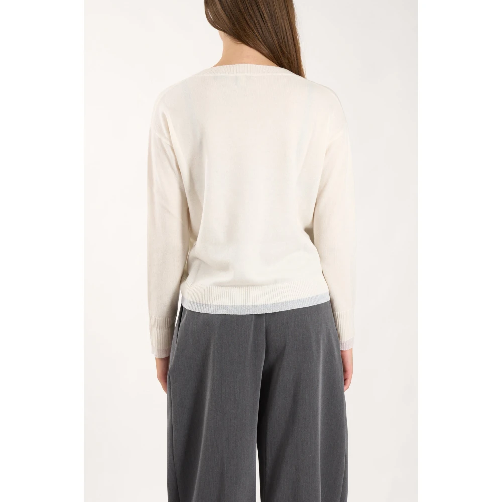pinko Kasjmier V-hals Trui Metallic Afwerking White Dames