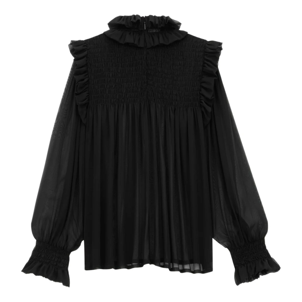 Saint Laurent Gerimpelde Zijden Blouse Black Dames