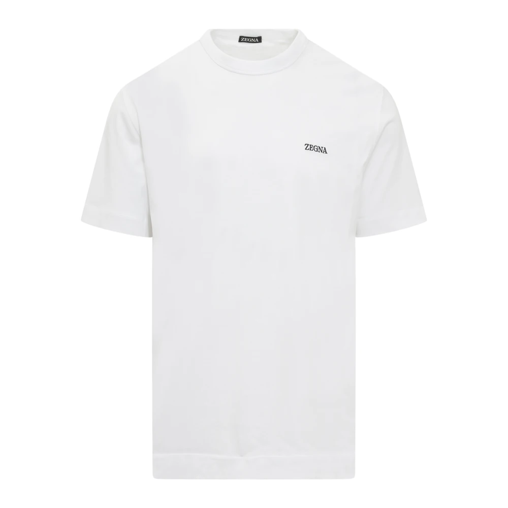 Ermenegildo Zegna Wit T-shirt met Ronde Hals en Geborduurd Logo White Heren
