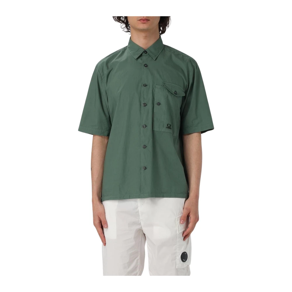 C.p. Company Men's Green Short Sleeve Shirts, M, Classic Short Sleeve Shirt With Pocket