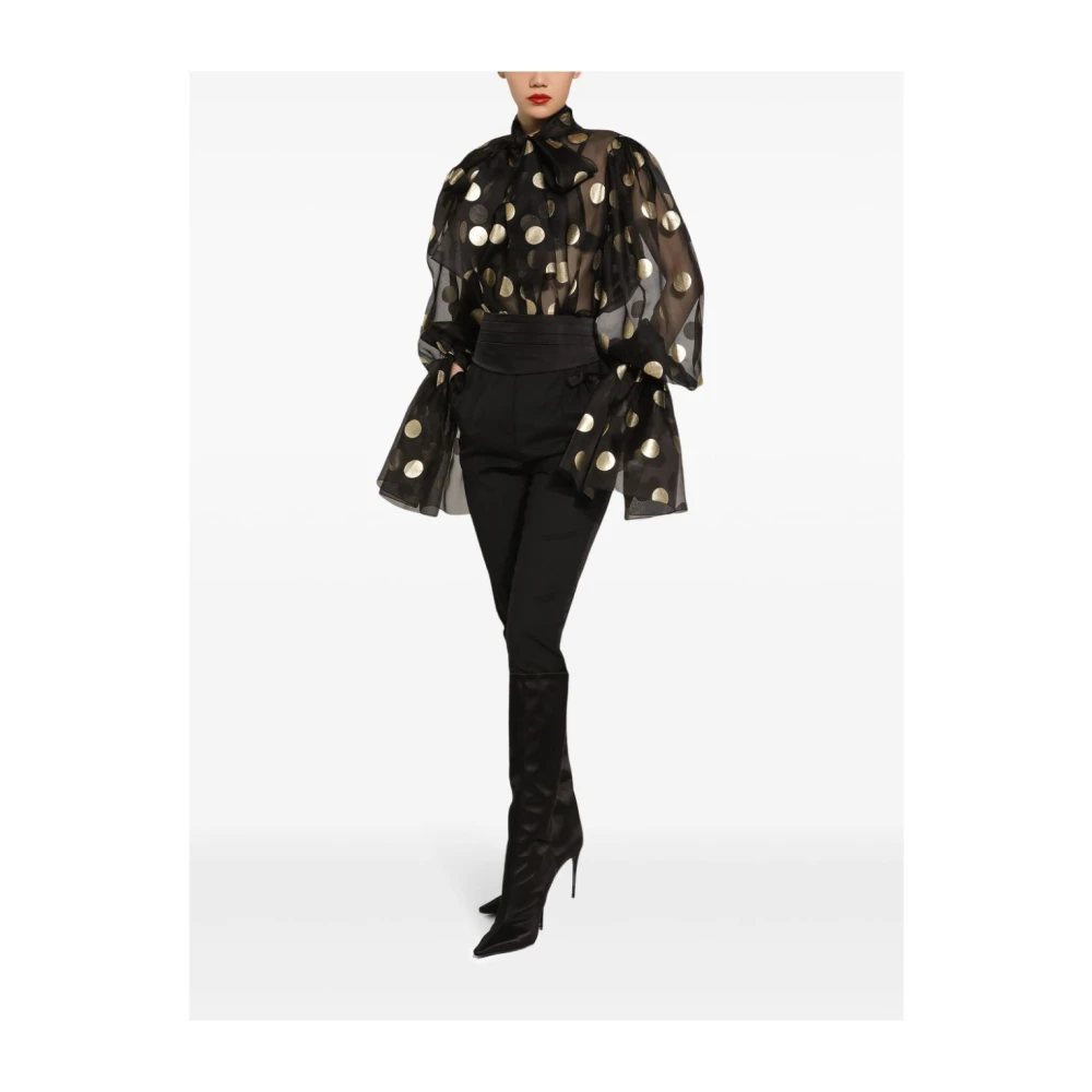 Dolce & Gabbana Zwarte Zijden Polka Dot Geborduurde Overhemd Black Dames