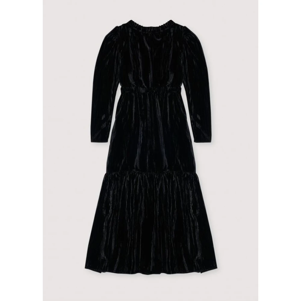 The New Society Zwart Velours V-Hals Jurk Black Dames