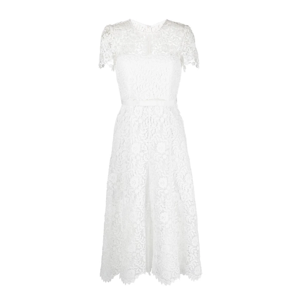 Self Portrait Elegante Witte Rozen Kant Midi Jurk White Dames