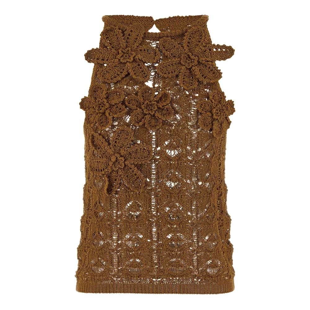 Pinko Women's Brown Nymphaea Crochet Cotton Top