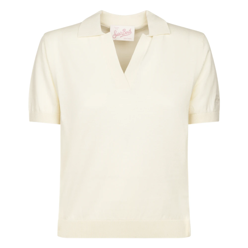 Mc2 Saint Barth Women's Beige V-Neck Knitwear, L, Evonne Polo