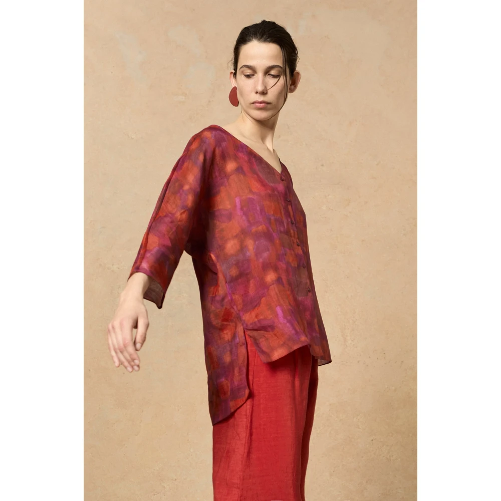 Cortana Aquarel Print V-Hals Blouse Red Dames