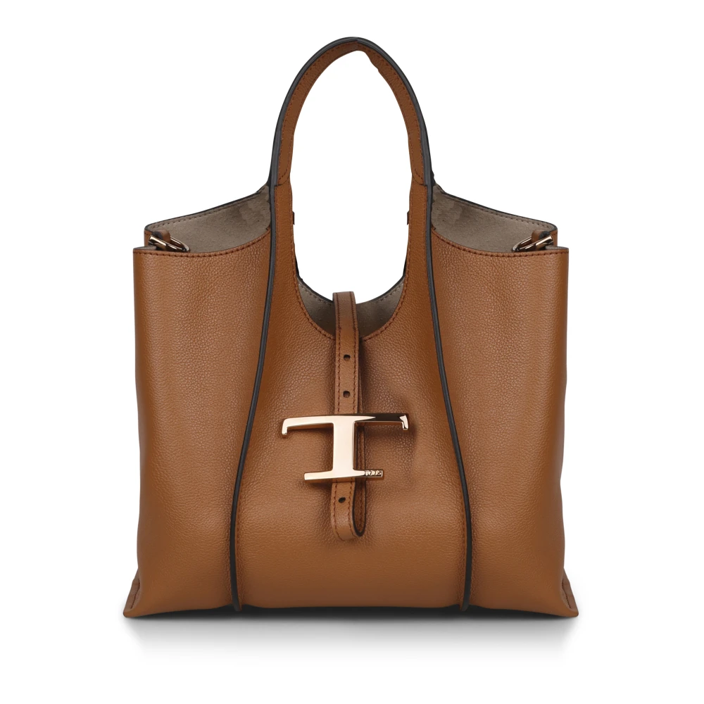 TOD'S Timeless logo-plaque tote tas Brown Dames