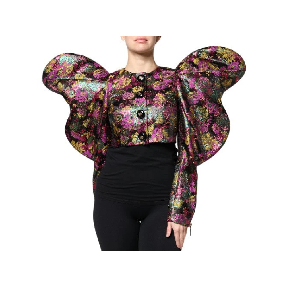 Dolce & Gabbana Women's Multicolor Floral Puff Sleeve Crop Jacket - Light Jackets - S - Jackets