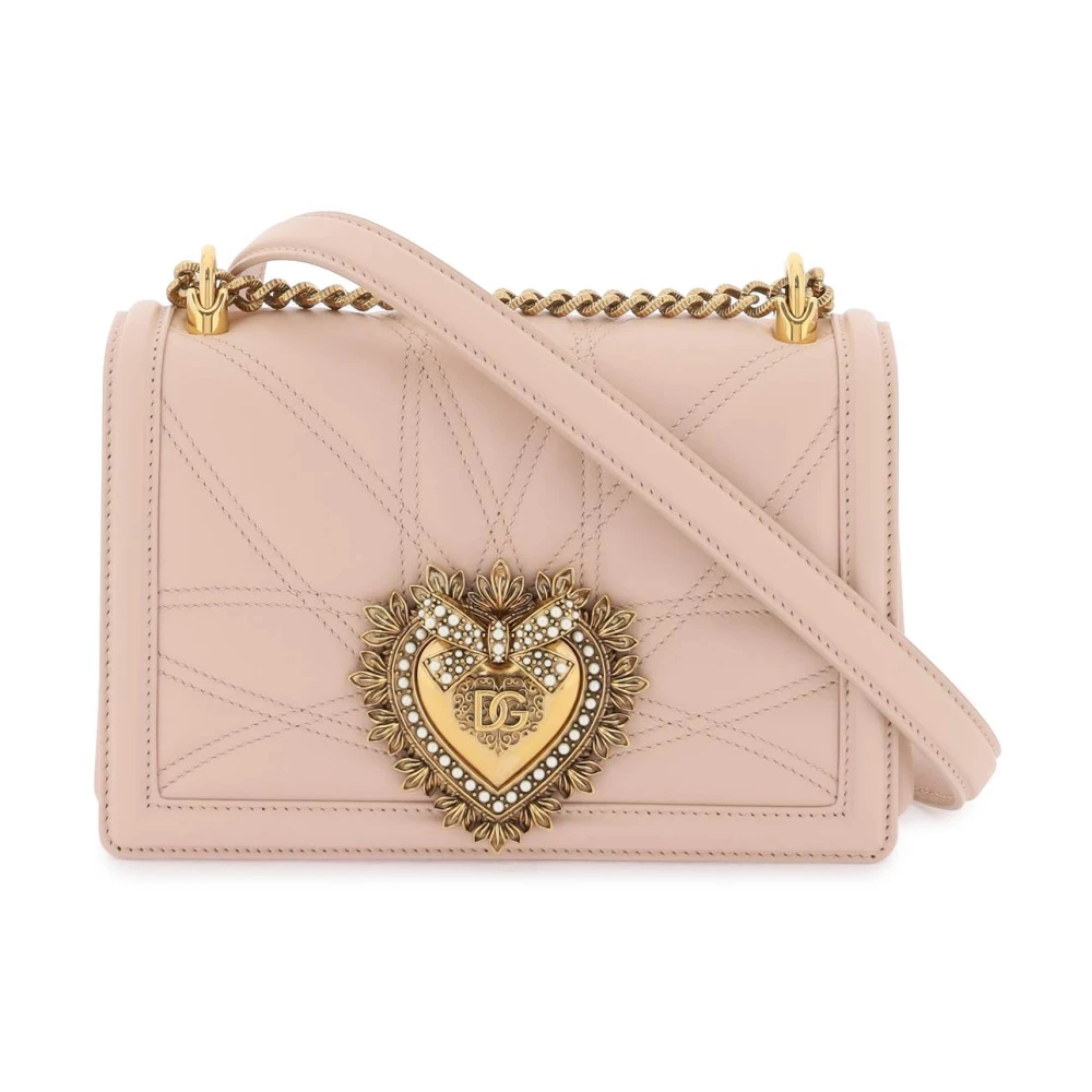 Dolce & Gabbana Quiltad Devotion Medium Väska med Metallhjärta Pink, Dam