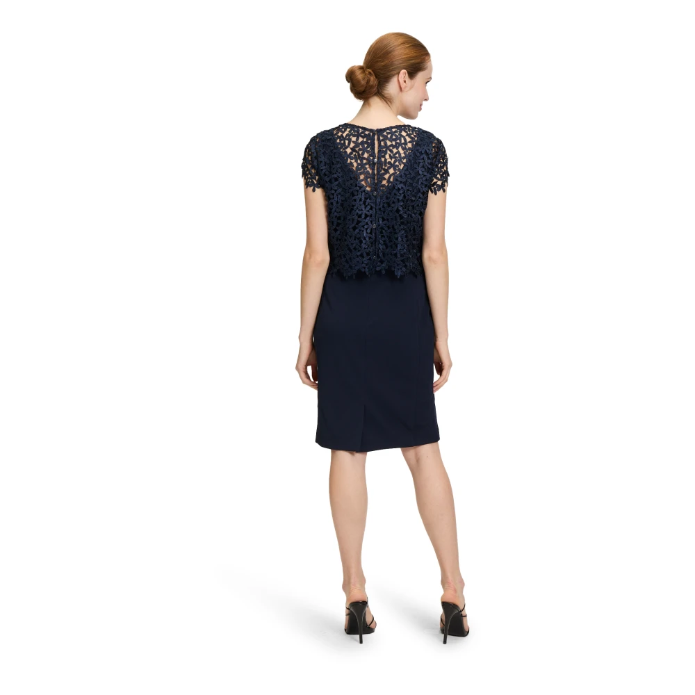 Vera Mont Kanten kokerjurk Blue Dames