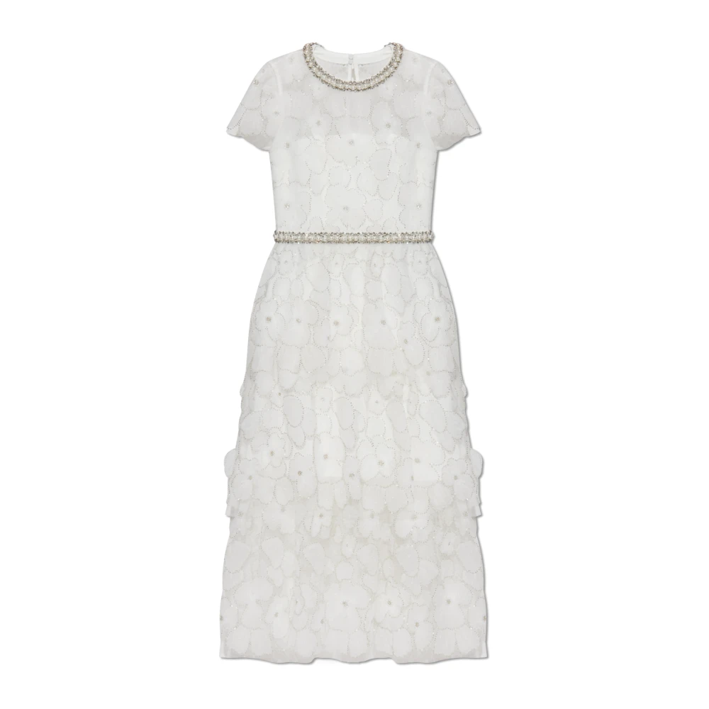Self Portrait Vit Klänning Med Skimrande Applikationer