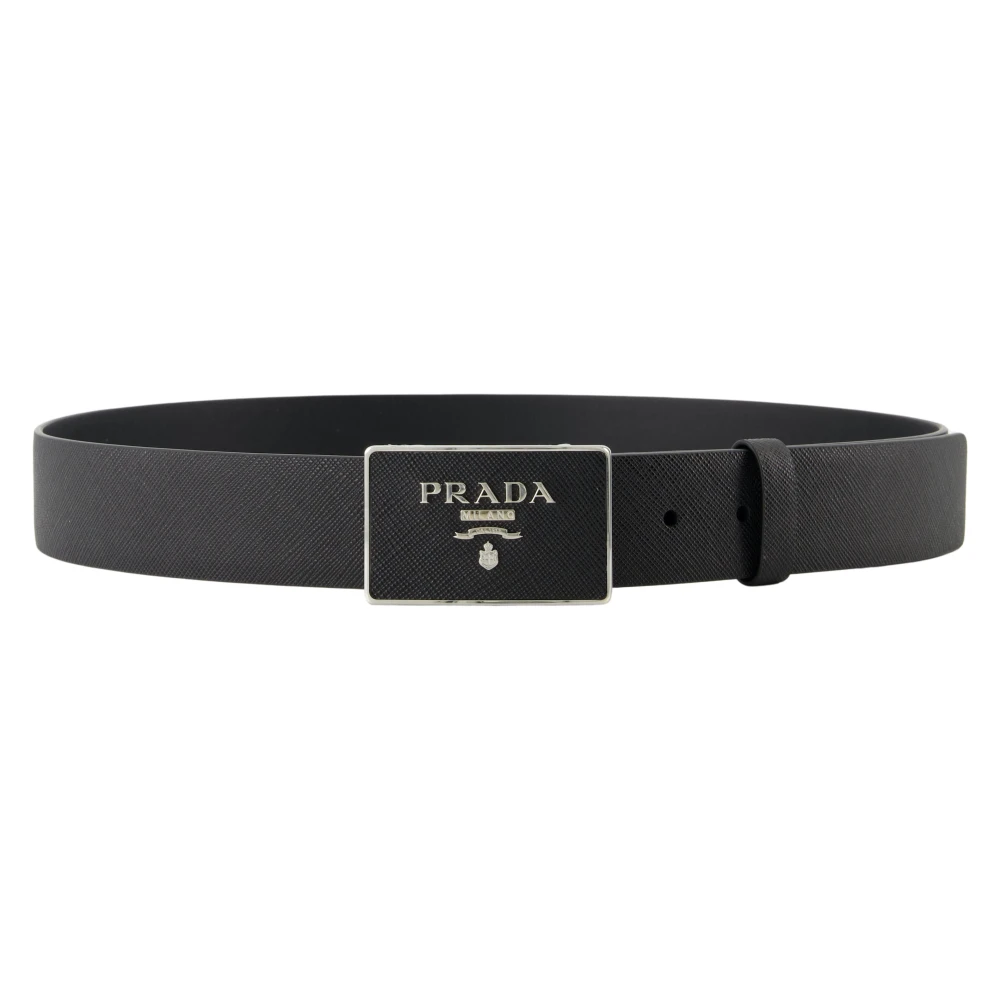 Prada Zwarte Saffiano Leren Riem Black Heren