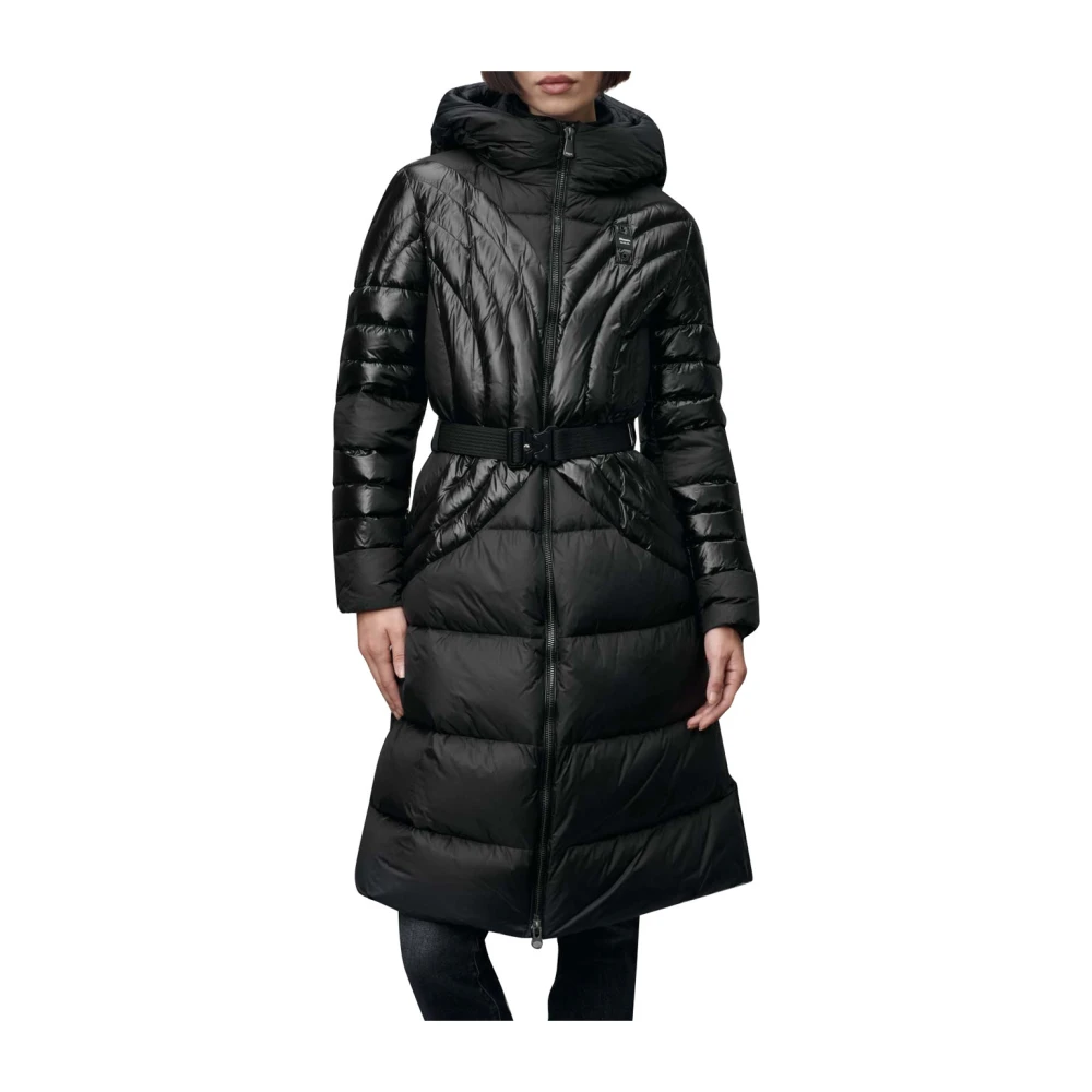 Blauer Zwarte Winterjas Dames Capuchon Rits Black Dames