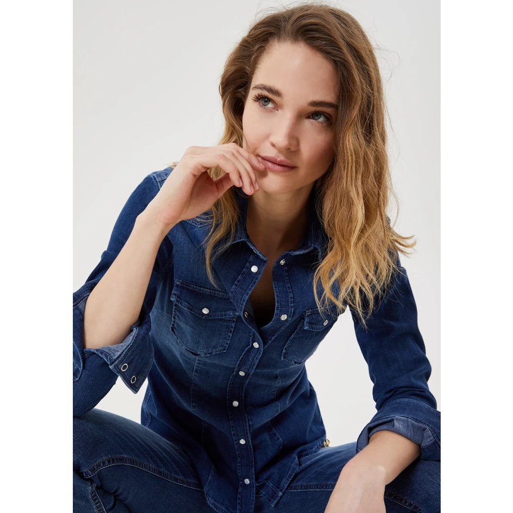 Liu Jo Aansluitende Denim Blouse met Drukknopen Blue Dames