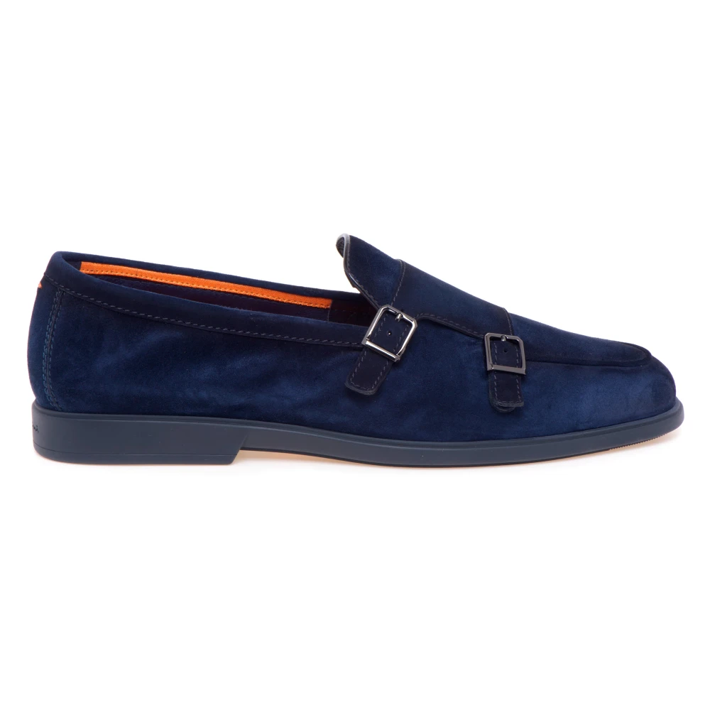 Santoni Blue Loafers, Male, 7 Uk, Suede Double-Buckle Loafer